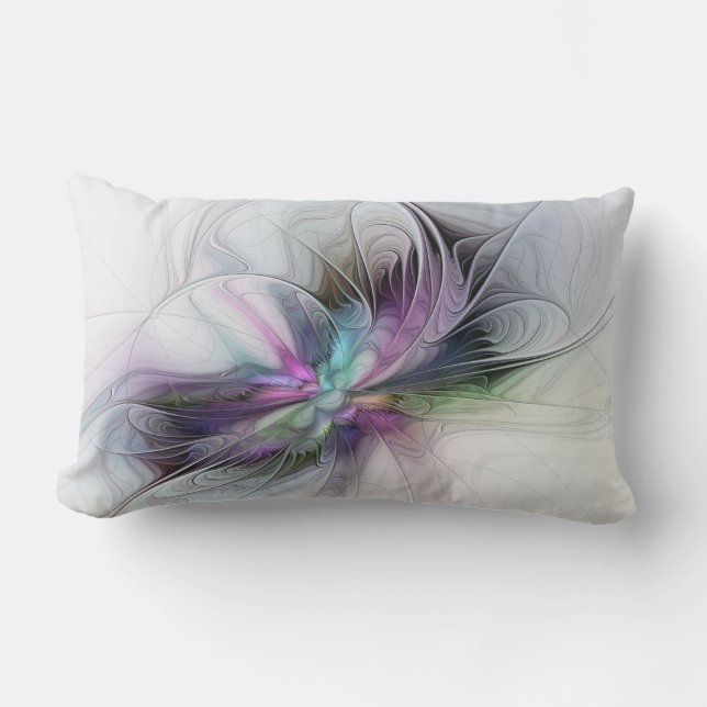 New Life, Colourful Abstract Fractal Art Fantasy Lumbar Cushion (Front)