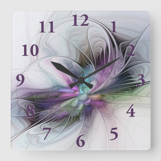 New Life, Colourful Abstract Fractal Art Fantasy Square Wall Clock (Front)