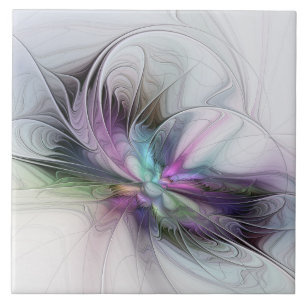 New Life, Colourful Abstract Fractal Art Fantasy Tile