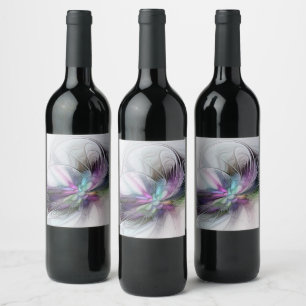 New Life, Colourful Abstract Fractal Art Fantasy Wine Label