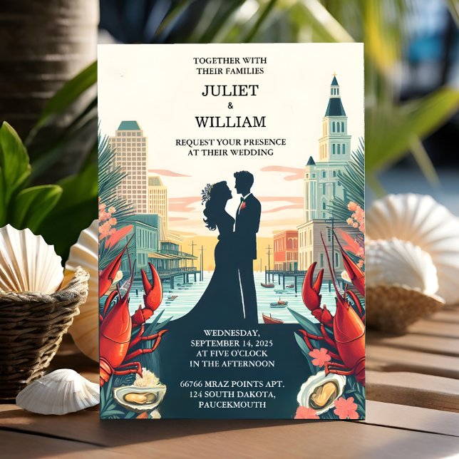 New Lobster Beach Ocean Summer New Orleans Wedding Invitation (Creator Uploaded)