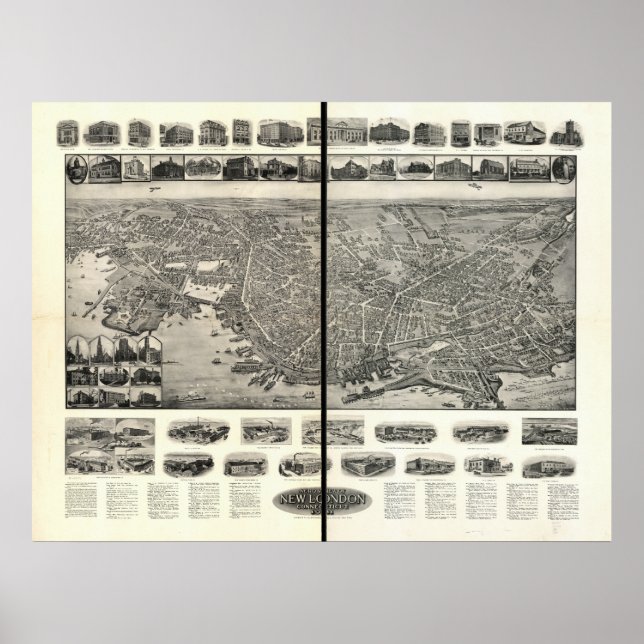 New London Connecticut 1911 Panoramic Map Poster (Front)