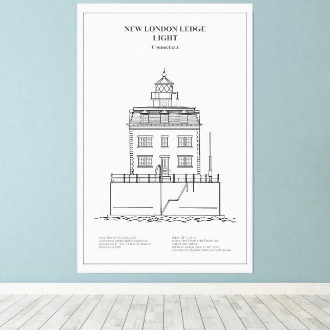 New London Ledge Lighthouse - Connecticut - BD Canvas Print (Insitu(Wood Floor))