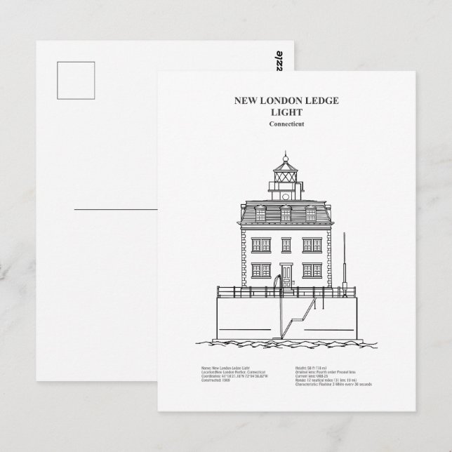 New London Ledge Lighthouse - Connecticut - BD Postcard (Front/Back)