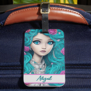 New London Princess with Turquoise Hair and Eyes  Luggage Tag