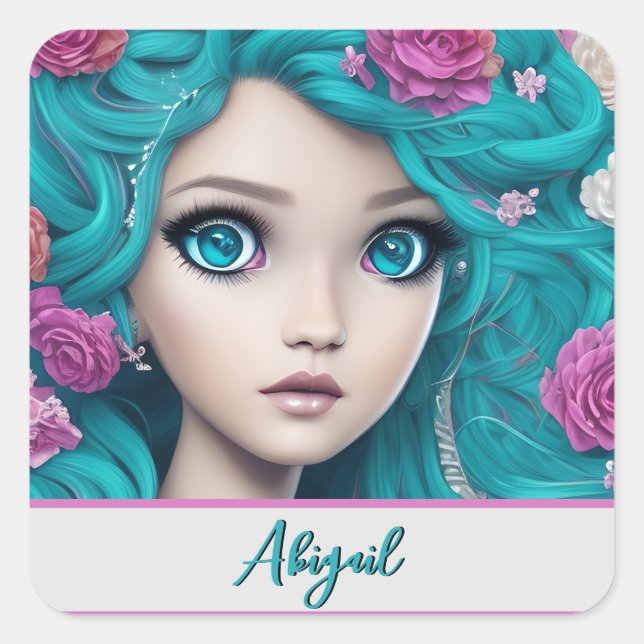 New London Princess with Turquoise Hair and Eyes  Square Sticker (Front)