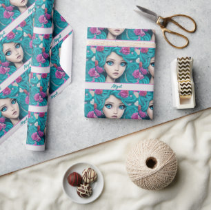 New London Princess with Turquoise Hair and Eyes Wrapping Paper