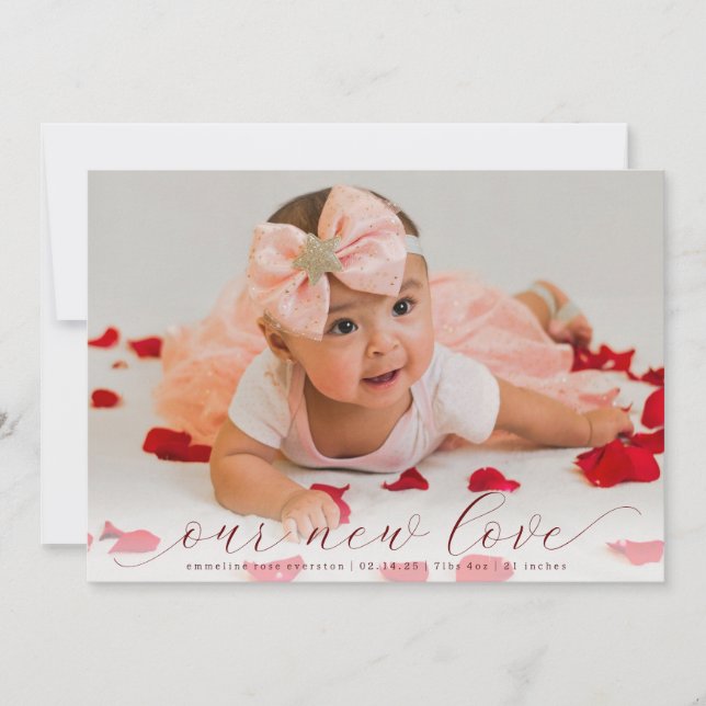 New Love Elegant Script 2 Photo Birth Announcement (Front)