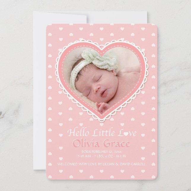 New Love Pink Photo Birth Announcement (Front)