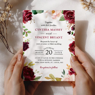 New! Lovely Burgundy Blush Floral Modern Wedding Invitation