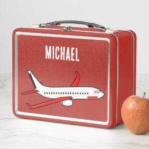 NEW! Lunchbox - Aeroplane (add name) Metal - Red
