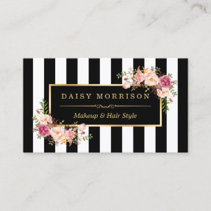 (New) Makeup Artist Beauty Salon Floral Stripes Business Card