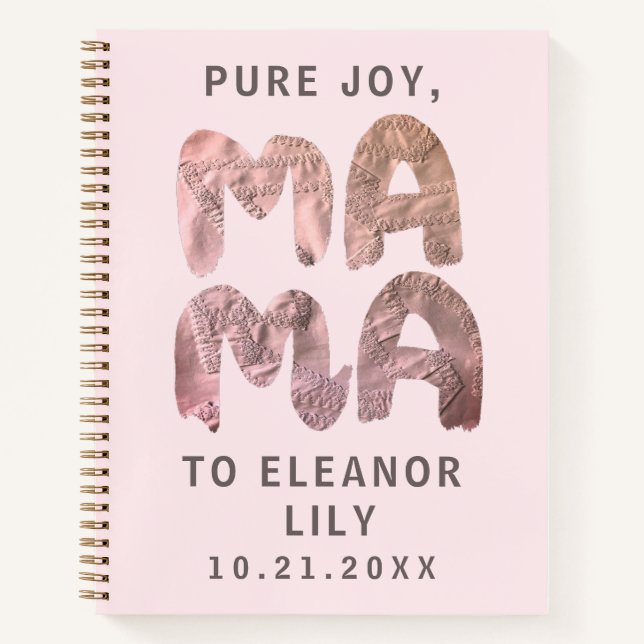 New Mama Whimsical Pastel Pink Newborn Keepsake  Notebook (Front)