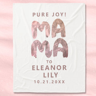 New Mama Whimsical White Pink Name Date Newborn  Fleece Blanket