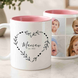 New Mamaw Year Est. Four Photo Collage Two-Tone Coffee Mug