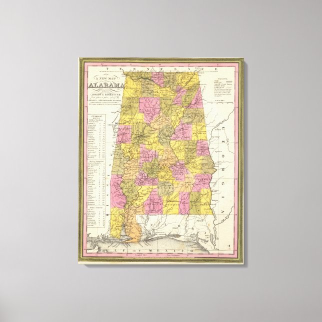 New Map Of Alabama 2 Canvas Print (Front)