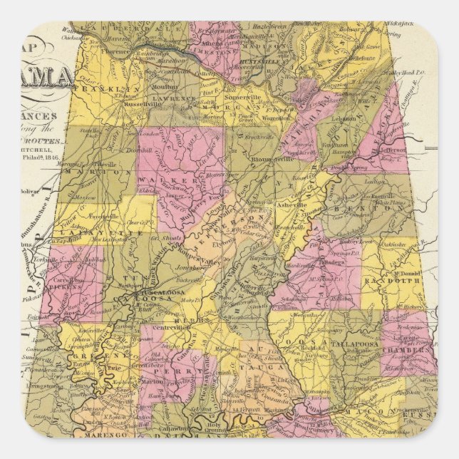 New Map Of Alabama Square Sticker (Front)