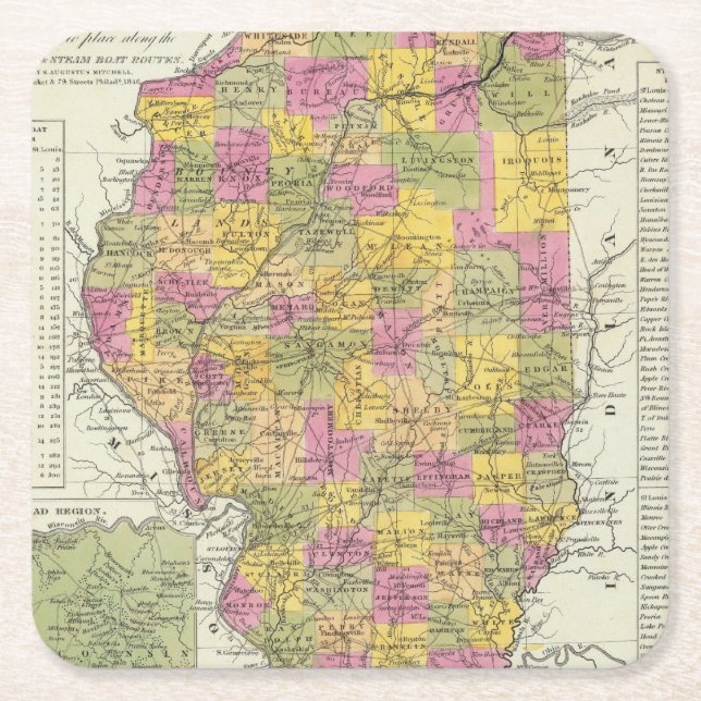 New Map Of Illinois Square Paper Coaster (Front)