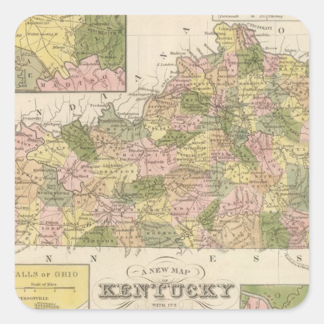 New Map Of Kentucky 2 Square Sticker (Front)