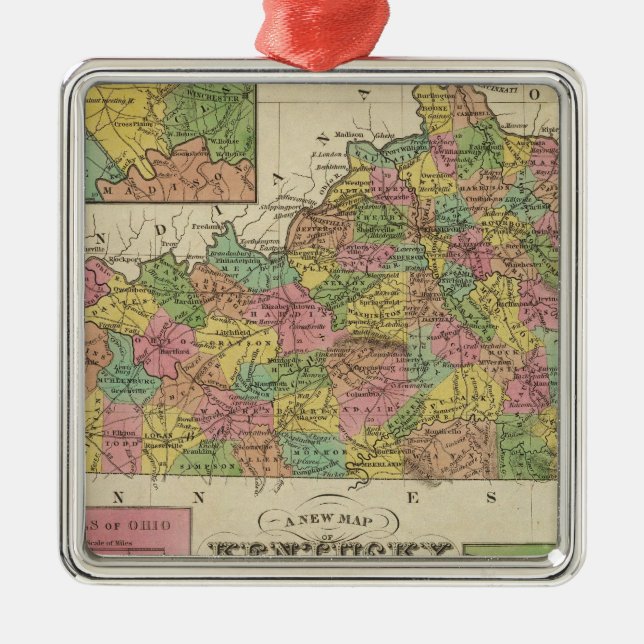 New Map Of Kentucky Metal Tree Decoration (Front)