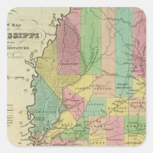New Map Of Mississippi 2 Square Sticker
