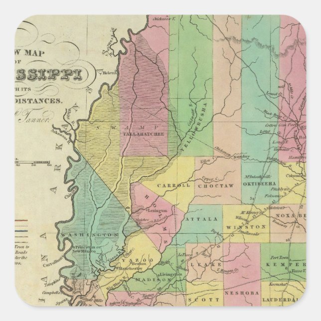 New Map Of Mississippi 2 Square Sticker (Front)