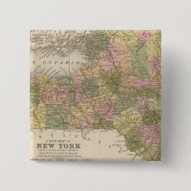 New Map Of New York 15 Cm Square Badge (Front)