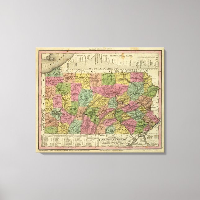 New Map Of Pennsylvania Canvas Print (Front)