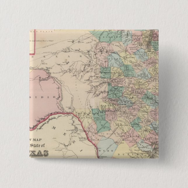 New Map of the State of Texas 15 Cm Square Badge (Front)