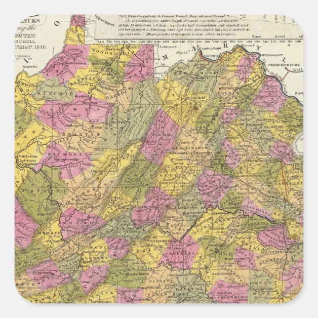 New Map Of Virginia Square Sticker (Front)