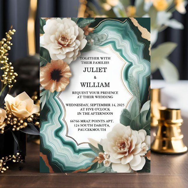 New Marble Monstera Emerald Green And Gold Wedding Invitation (Creator Uploaded)