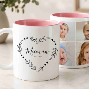 New Meemaw Year Est. Four Photo Collage Two-Tone Coffee Mug