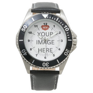 NEW! Men's Stainless Steel Black Leather Watch