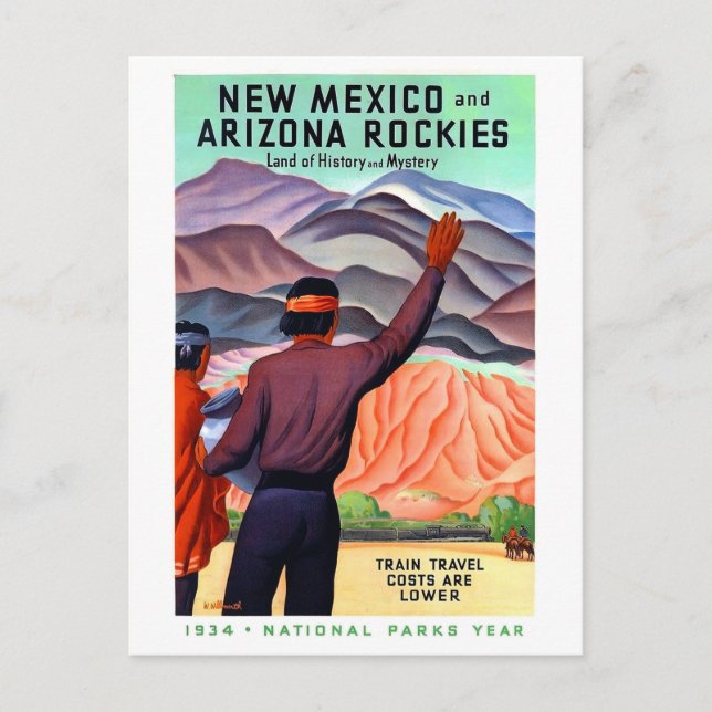 New Mexico and Arizona Rockies, vintage travel Postcard (Front)