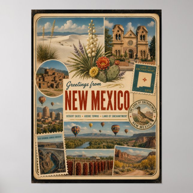 New Mexico Authentic Vintage Style Poster (Front)