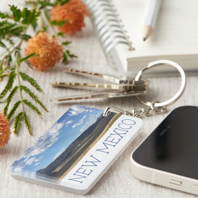 New Mexico Bright Blue Sky and Mountains Keychain (Front Right)