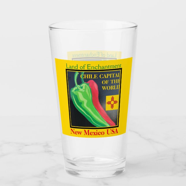 New Mexico Chile Land of Enchantment Tea Beer Glass (Front)
