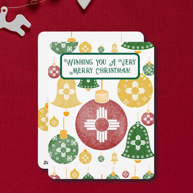 New Mexico Christmas Ornaments Zia Red Green Blue  Holiday Card (Creator Uploaded)