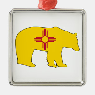 New Mexico Flag Bear Metal Tree Decoration