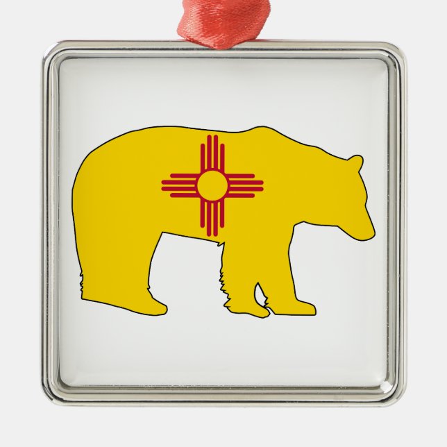 New Mexico Flag Bear Metal Tree Decoration (Front)