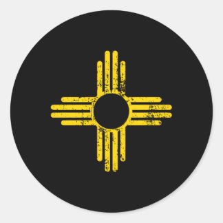 New Mexico Flag Distressed Zia Sun Alone Classic Round Sticker