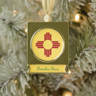 New Mexico flag with Zia symbol Gold Plated Banner Ornament