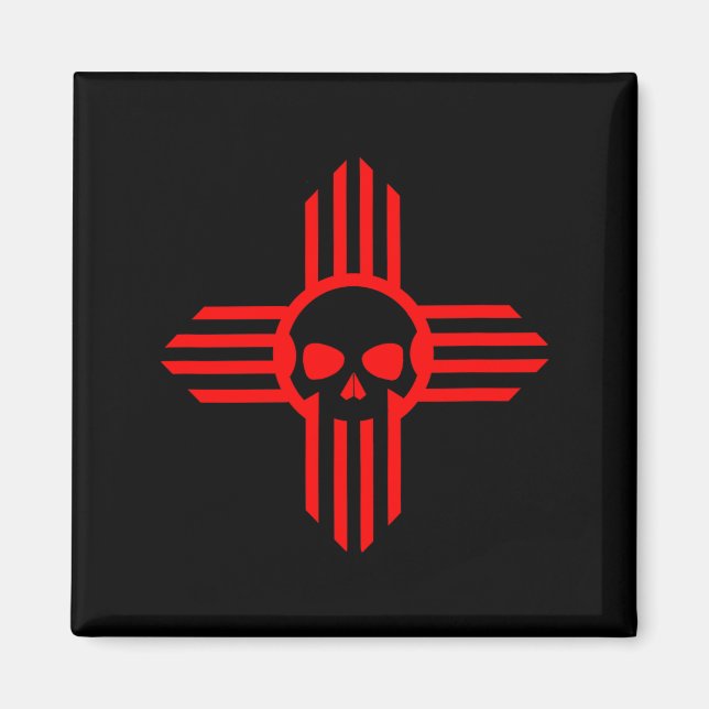 New Mexico Flag Zia Sun Skull ; State Pride Tee  Magnet (Front)