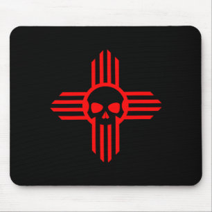 New Mexico Flag Zia Sun Skull ; State Pride Tee  Mouse Pad