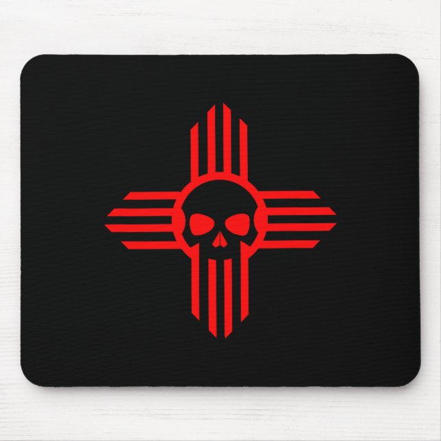New Mexico Flag Zia Sun Skull ; State Pride Tee  Mouse Pad (Front)