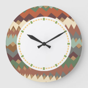 New Mexico Green and Brown ZigZag Camouflage Large Clock