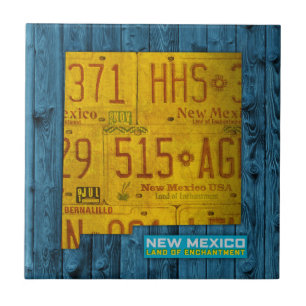 New Mexico License Plate Map Ceramic Tile V2