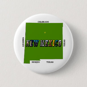 New Mexico Map Outline Photo Text 6 Cm Round Badge