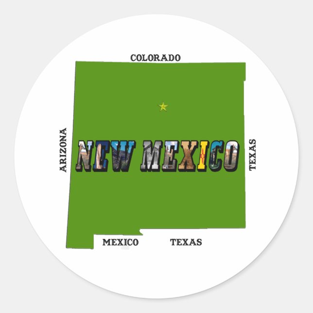 New Mexico Map Outline Photo Text Classic Round Sticker (Front)