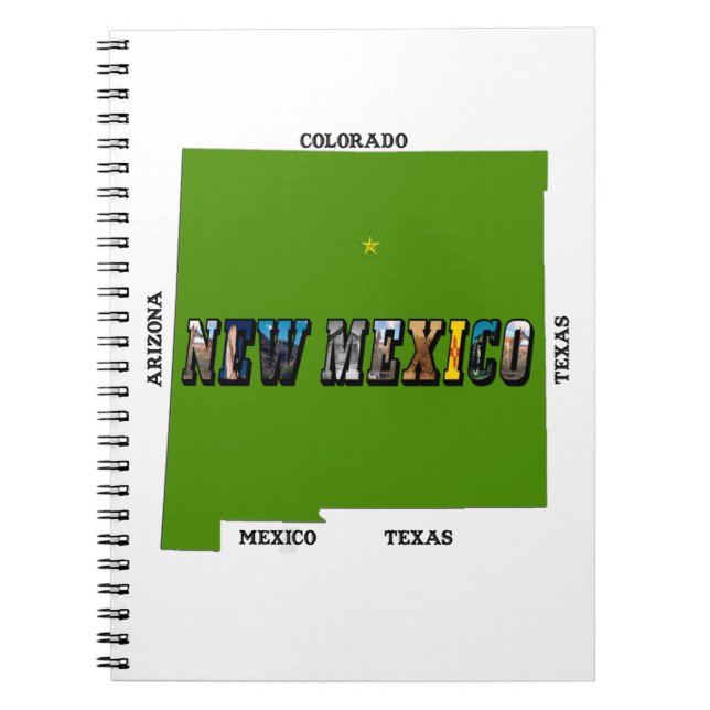 New Mexico Map Outline Photo Text Spiral Notebook (Front)